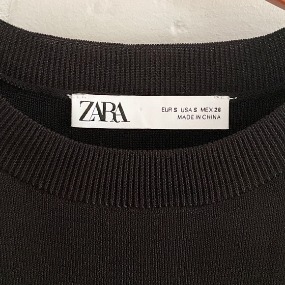 NWOT Zara Blouse Black knit body Off-White Puffy Statement Long Sleeve S - Picture 10 of 15